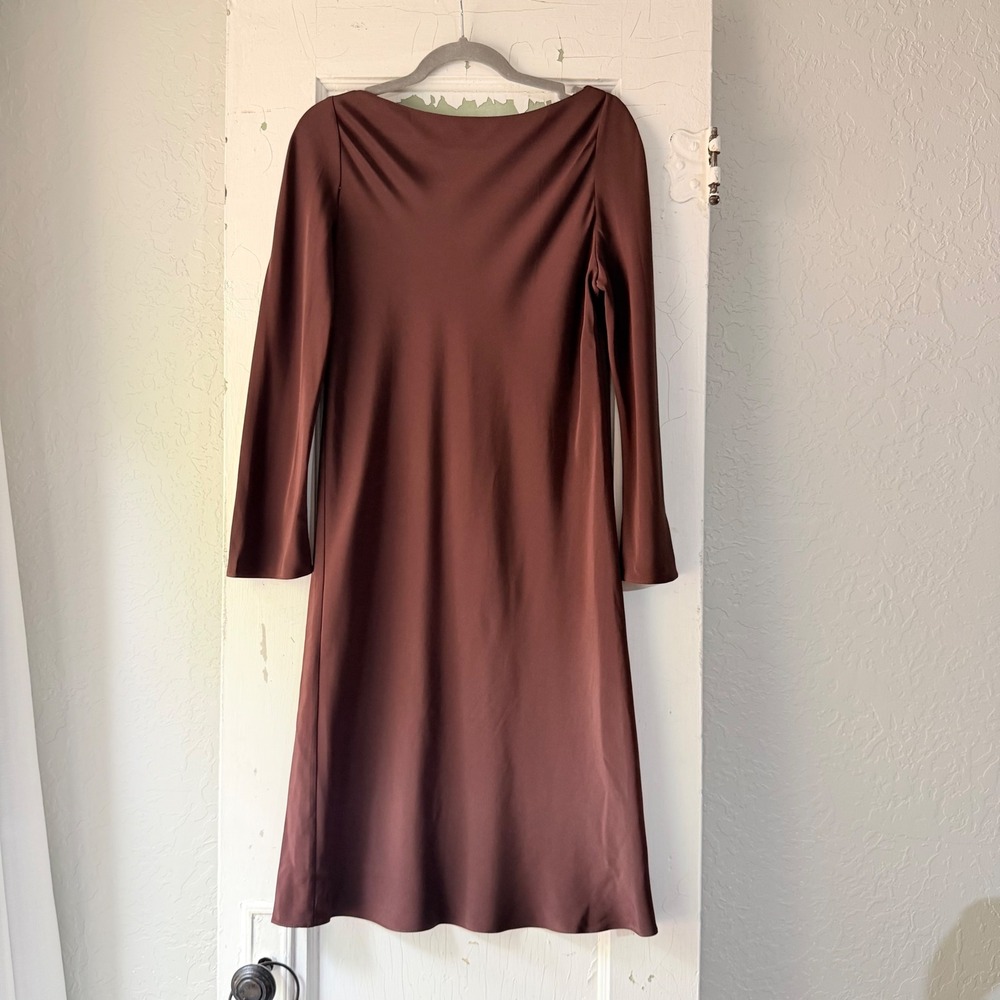 Peter Cohen 100% Silk Chocolate Brown Partee Long Sleeve Dress M